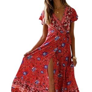 Womens Boho Wrap Dress
